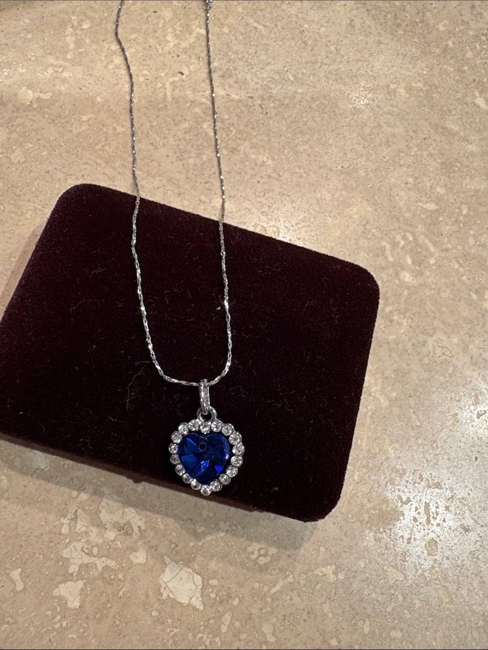 Blue Heart Crystal Pendant Necklace with Silver Tone Chain